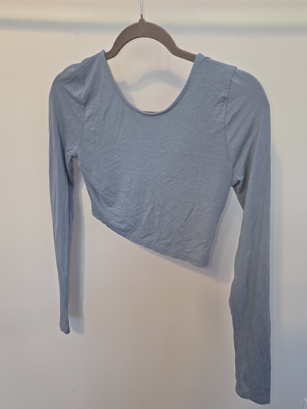 Free People Powder Blue Asymmetric Long Sleeve Crop Top